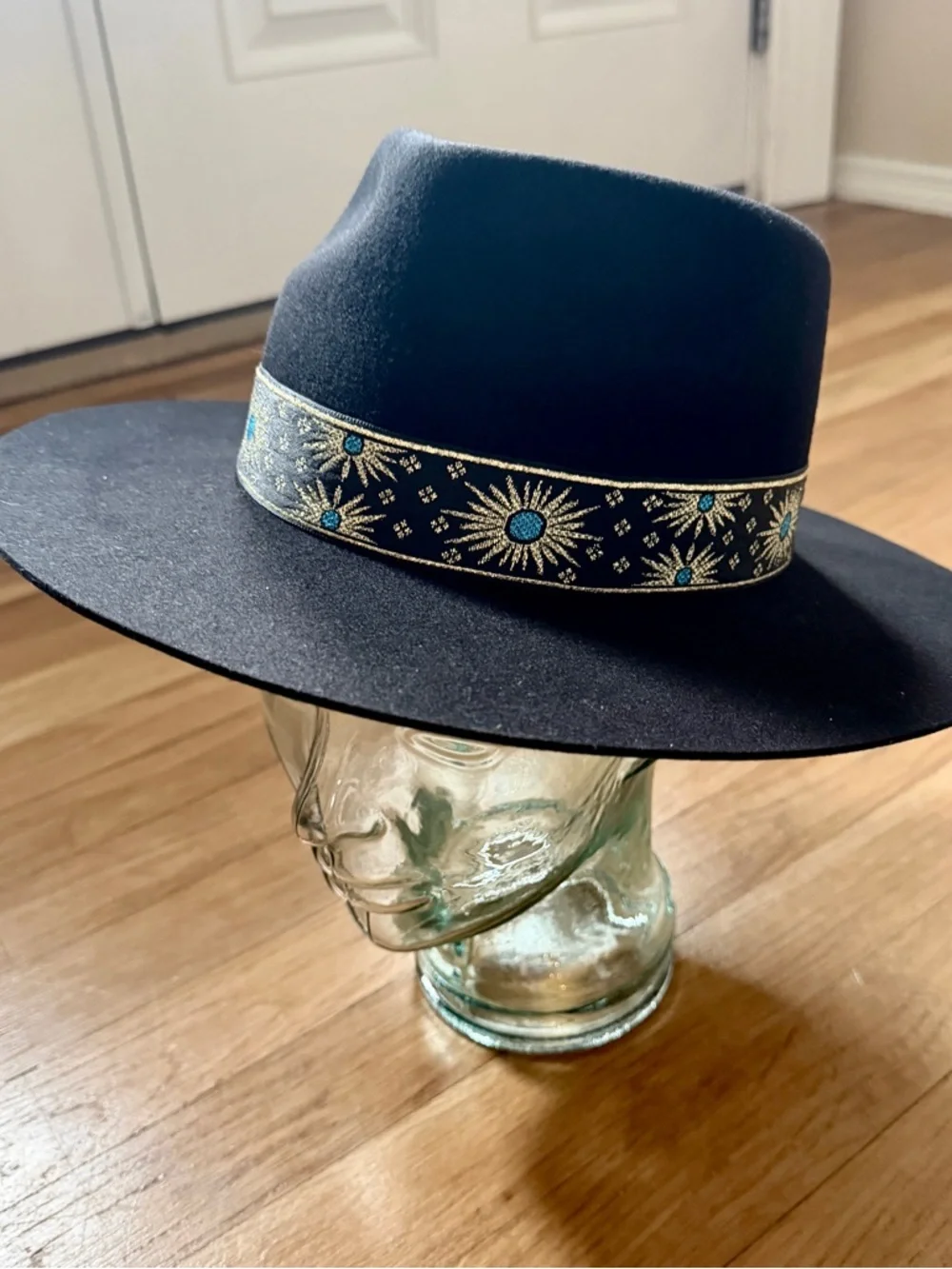 Lack of Color Phoenix Fedora Black Wool Brim Gold Celestial Band Boho Western